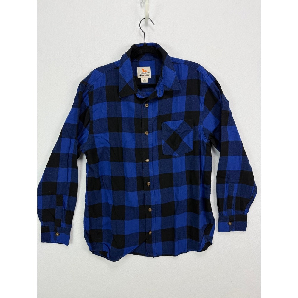 Field & Stream Cotton Flannel Shirt Buffalo Plaid Blue Black L Workwear Rustic